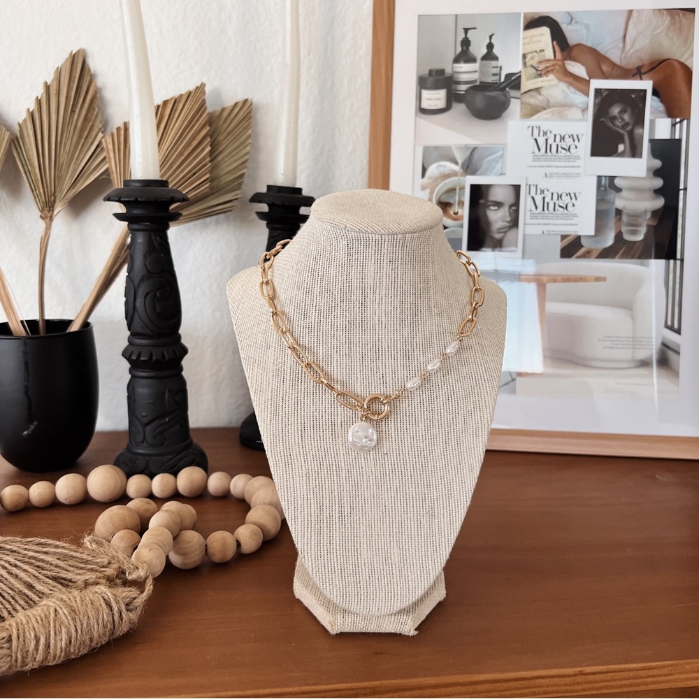 ✨ PEARL STYLE CHAIN DOUBLE LINKED NECKLACE - Picture 2 of 7